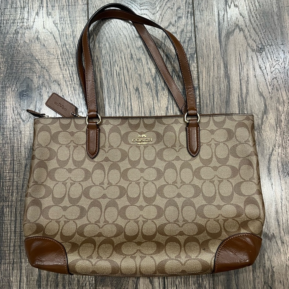 Coach Brown and Tan Signature Tote